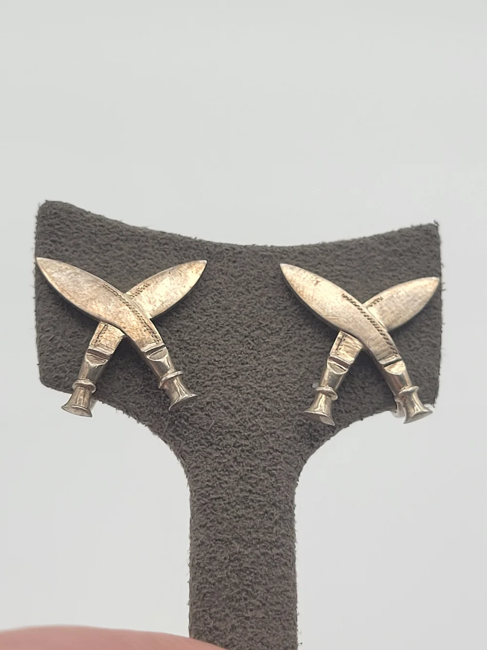 Sterling Silver Crossed Kukri Knives Screwback Earrings
